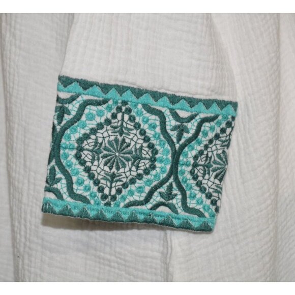 Cezele Tunic Top Shirt Ladies Size L White Gauzy Green Embroidered Floral Boho - Picture 7 of 13